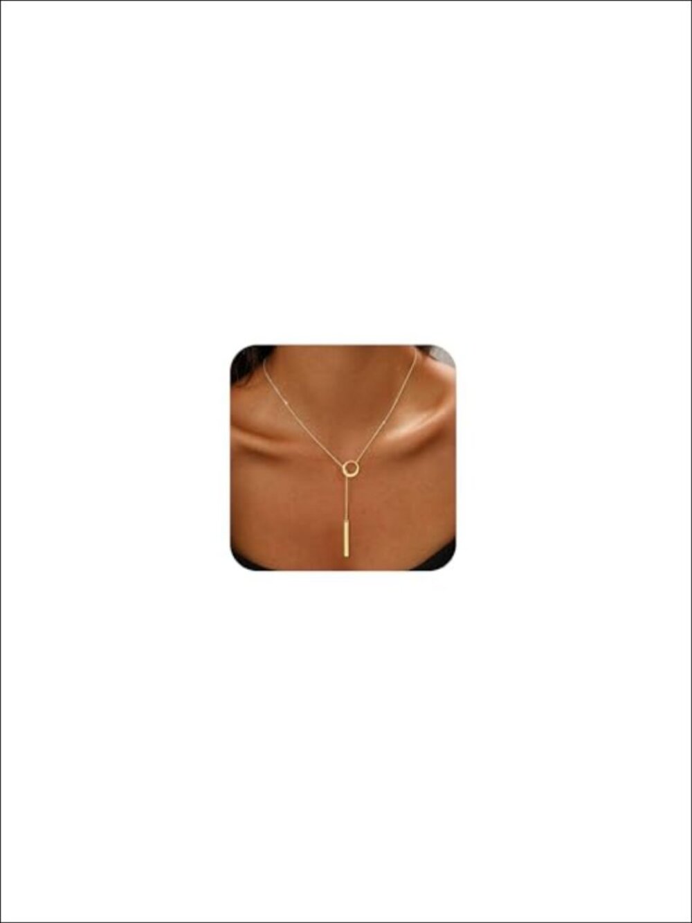 14K Gold Plated Lariat Y Necklace Dainty Layered Drop Bar Pendant
